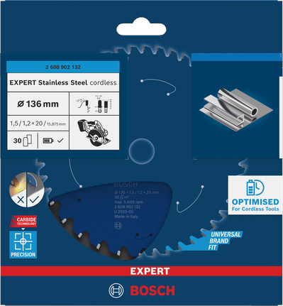 BoschEXPERT 不锈钢无绳圆锯片 136mm。